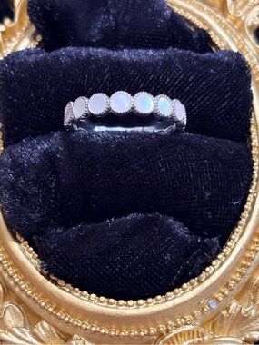 Opal Circle Sterling Silver Band Ring - White Opal